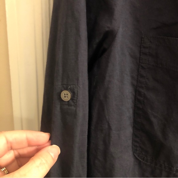 Loft navy blue roll sleeve shirt cotton split neck sZ medium - Picture 5 of 15